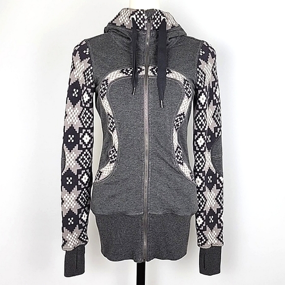 lululemon athletica Jackets & Blazers - Lululemon Live Simply Hoodie Apres Ski Jacket Jaquard Knit Grey Cream Size 6